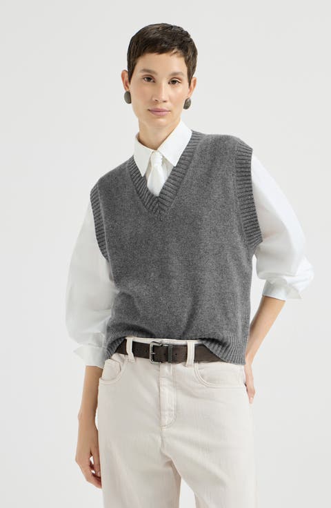 Cashmere sweater vest with monili