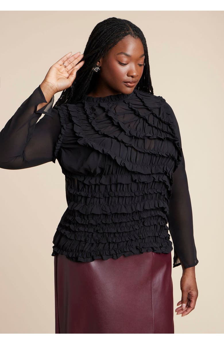 ELOQUII Textured Smocked Top, Main, color, Black Onyx