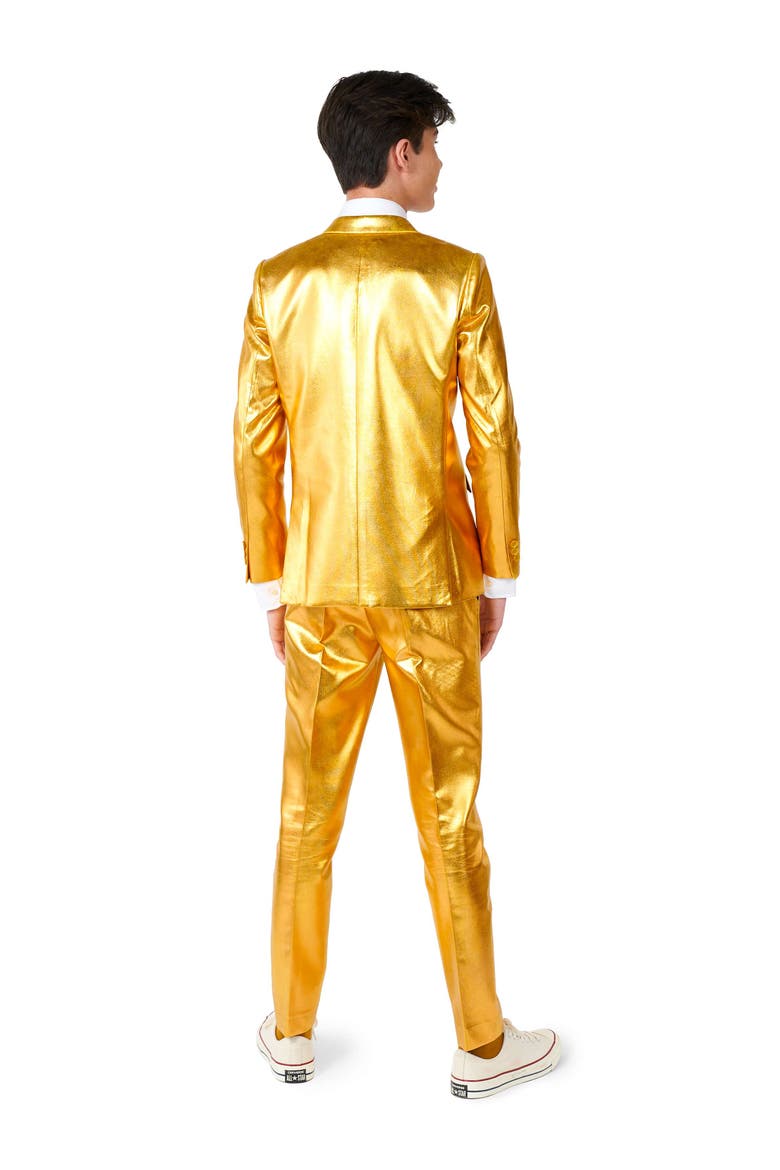 Kids' Groovy Golden Metallic Two-Piece Suit & Tie, Alternate, color, GOLD