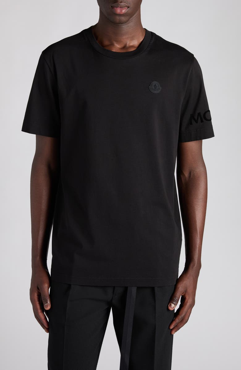 Moncler Logo Patch Cotton T-Shirt, Main, color, Black