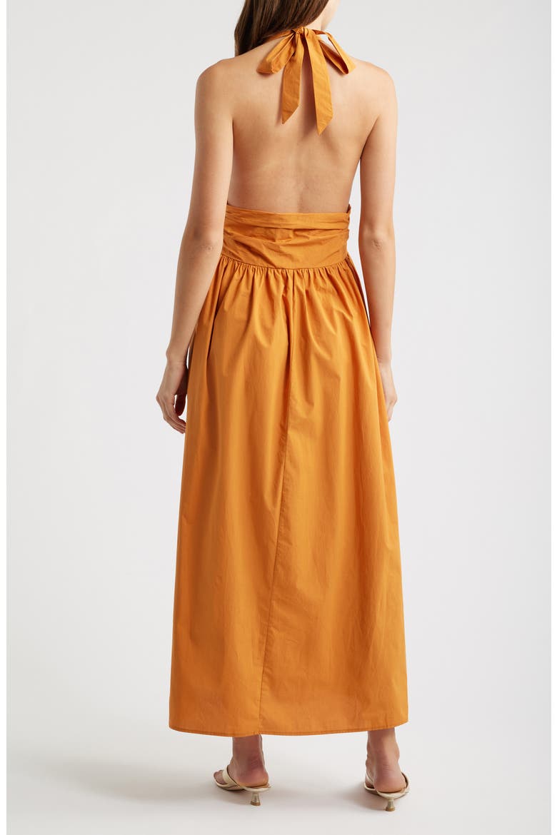 Cassis Halter Cotton Poplin Maxi Dress, Alternate, color, BRONZE