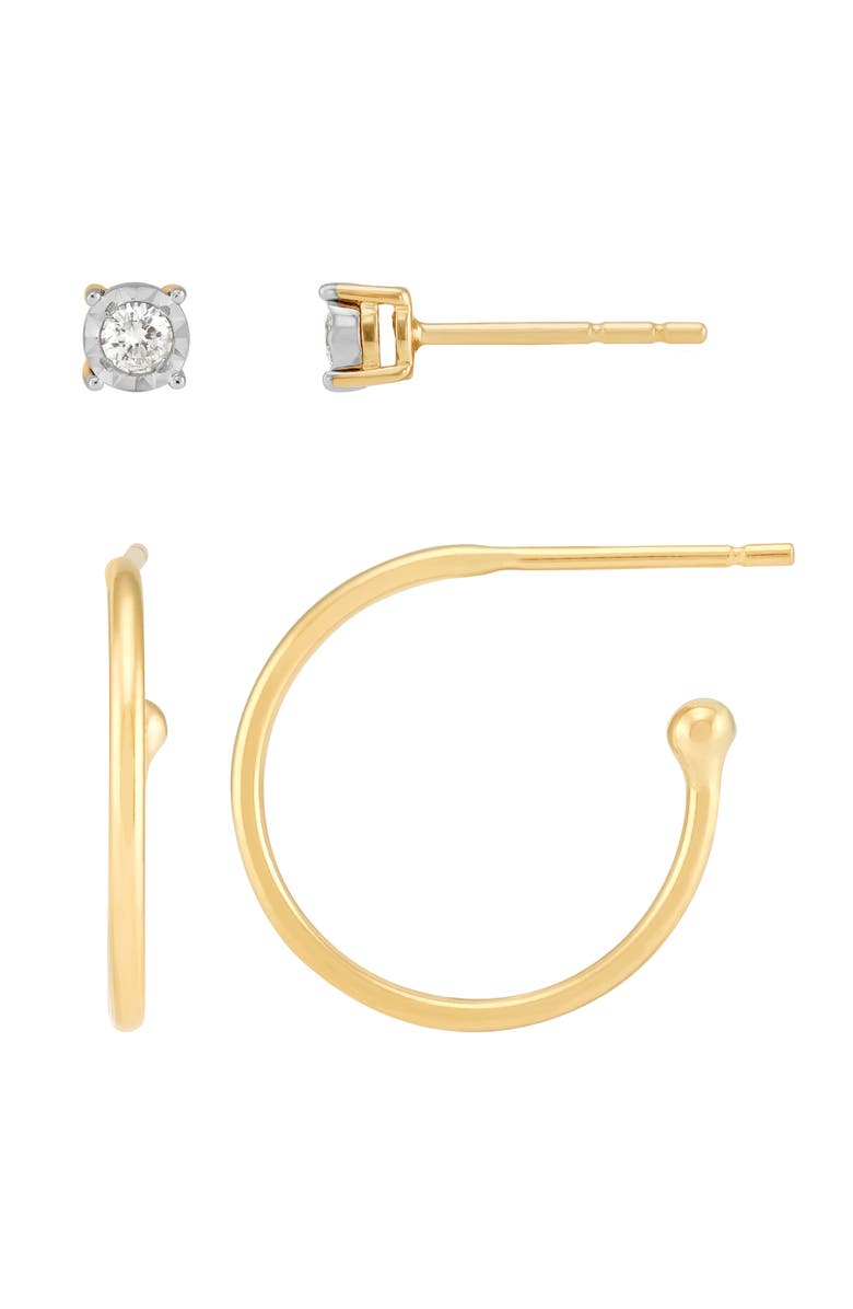 Frankie & Zoe Set of 2 Diamond Stud & Hoop Earrings, Alternate, color, Yellow Gold