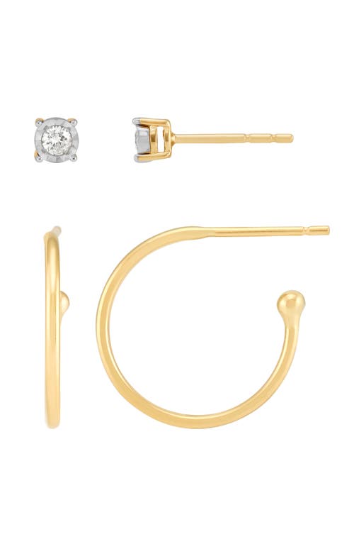 Frankie & Zoe Set Of 2 Diamond Stud & Hoop Earrings In Gold