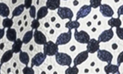 Max Studio Puff Sleeve Tie Maxi Dress In Indigo/cream Chainmail Geo