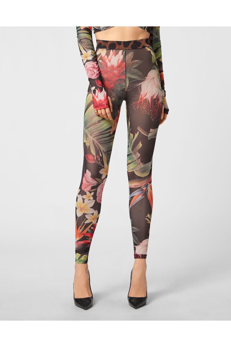 Flare Trousers Flowers Women, Main, color, black/multicolored