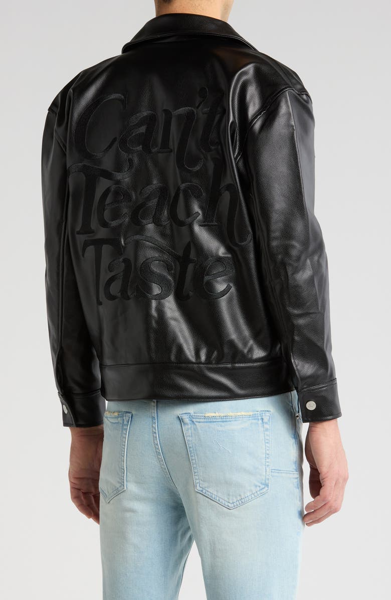 DIET STARTS MONDAY Can't Teach Taste Faux Leather Trucker Jacket, Alternate, color, 