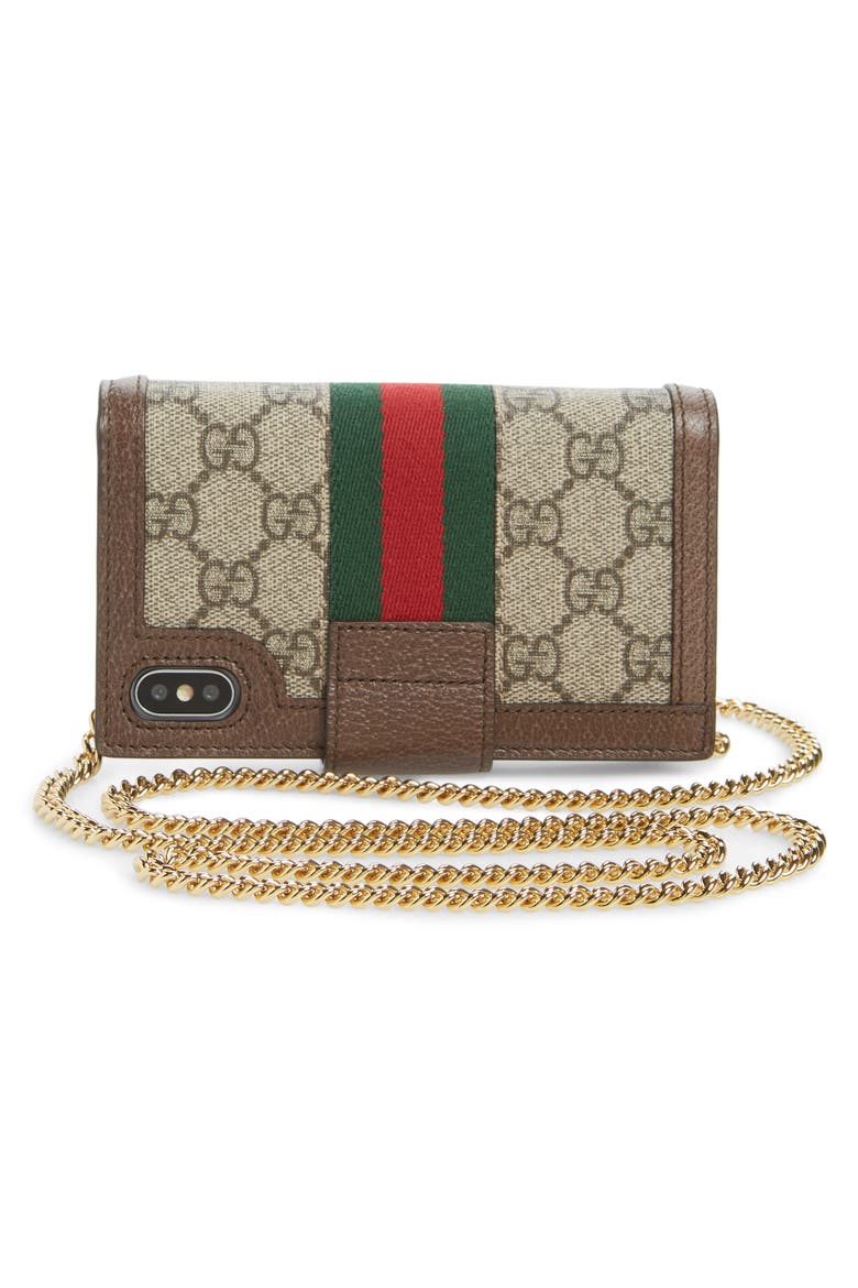 Ophidia iPhone X Folio Crossbody, Alternate, color, BEIGE EBONY/ NEW ACERO