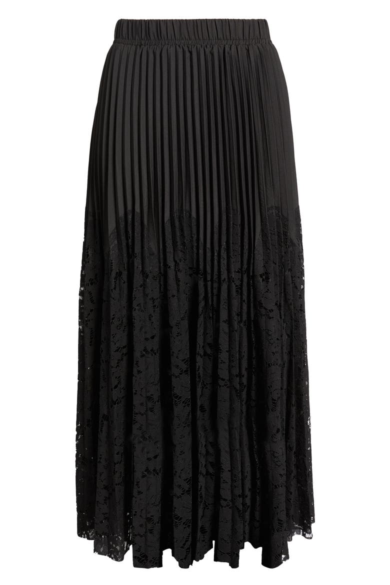 Madaleine Pleated Lace Skirt, Alternate, color, BLACK
