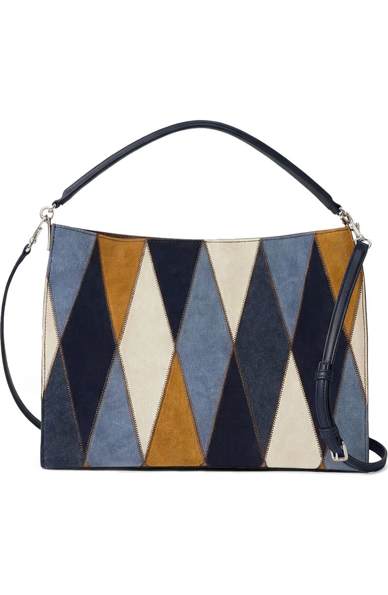 Veronica Beard Vida Patchwork Suede Shoulder Bag, Main, color, Blue Multi