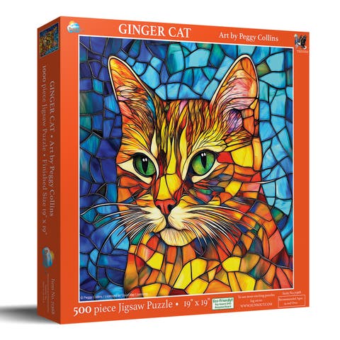 Stained Glass Ginger Cat 500 piece Jigsaw Puzzle for Adults