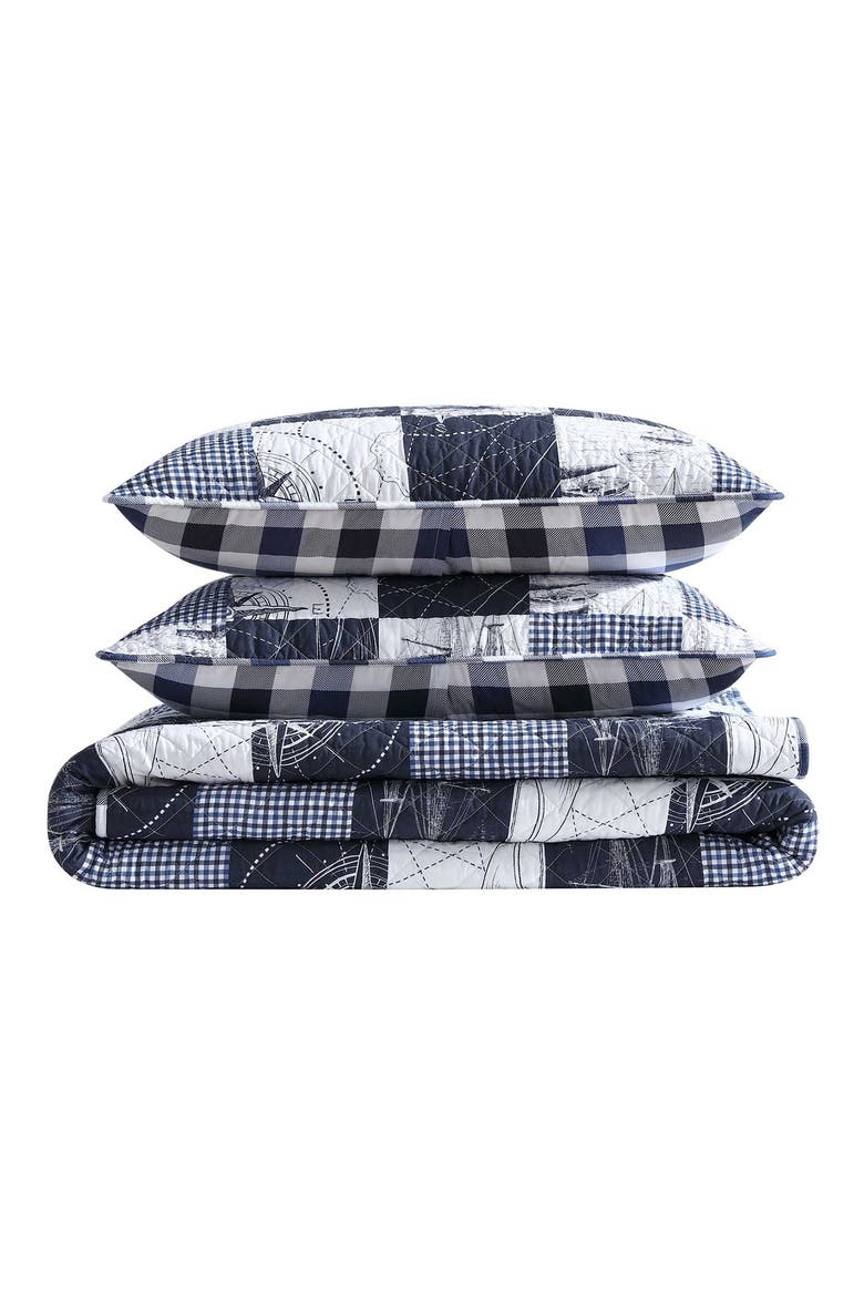 Sailors Patchwork Reversible Quilt Set, Main, color, CAPTAIN'S BLUE