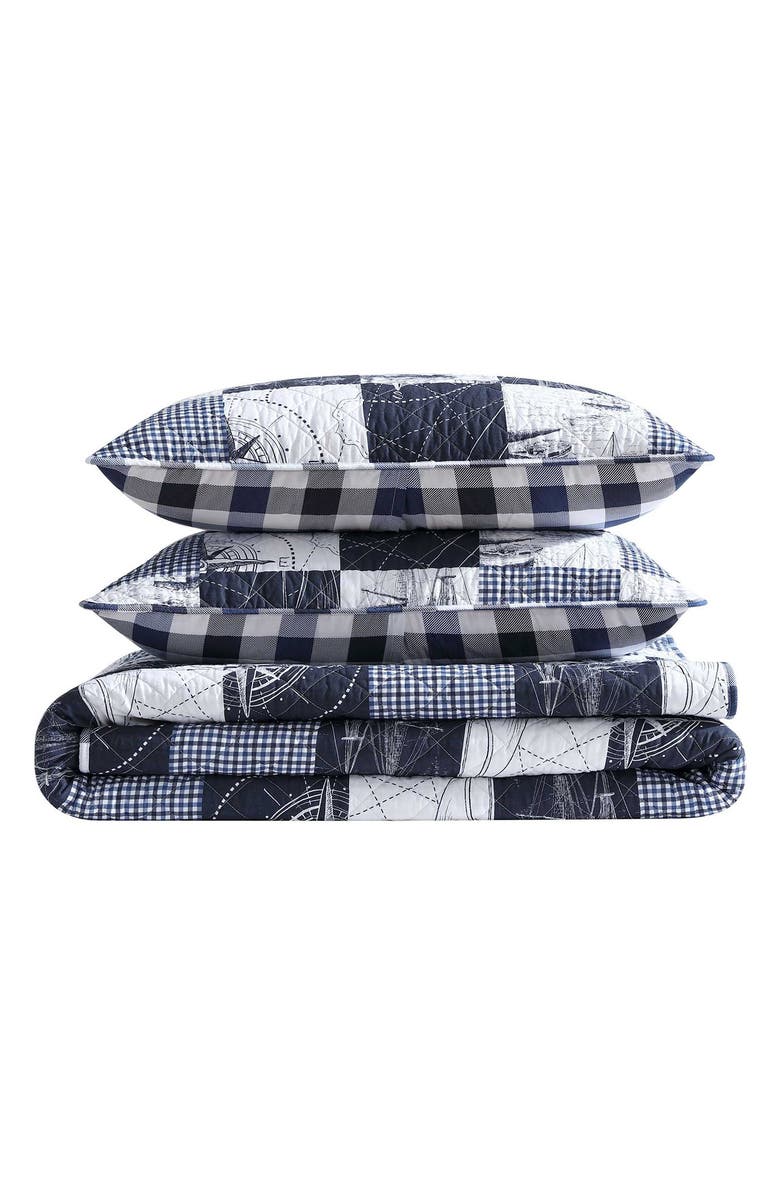 Nautica Sailors Patchwork Reversible Quilt Set, Main, color, Captain's Blue