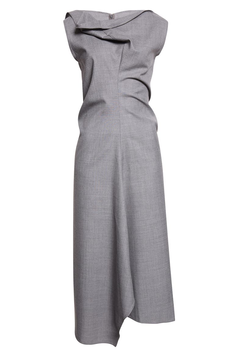Draped Tailored Virgin Wool Midi Dress, Alternate, color, LIGHT GREY MELANGE