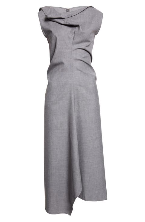 Draped Tailored Virgin Wool Midi Dress