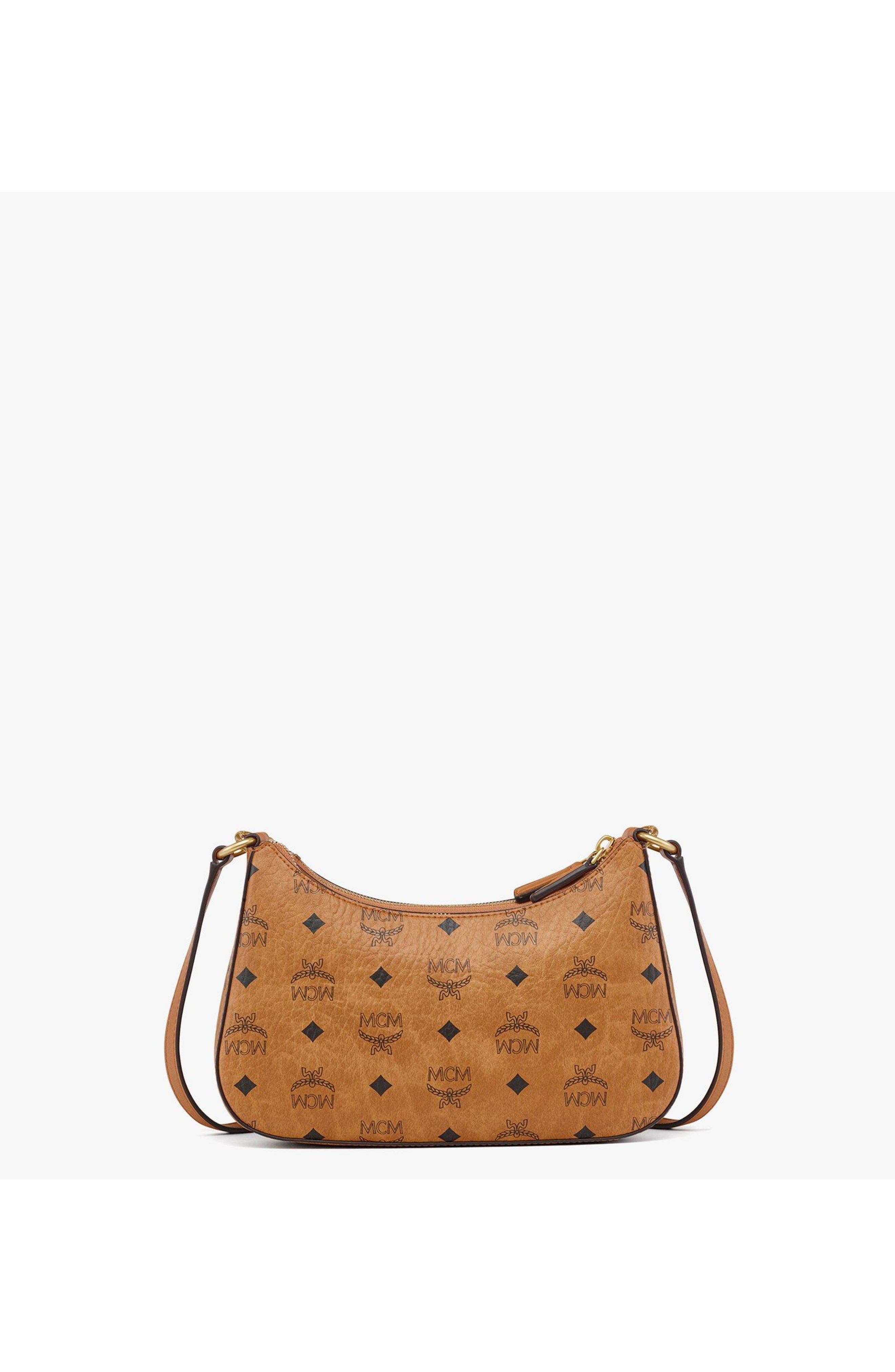 MCM Aren Duo Hobo in Visetos, Alternate, color, Cognac