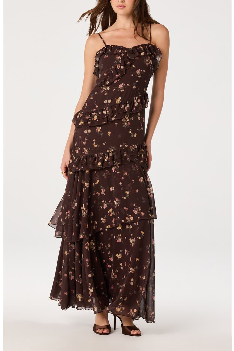 Journee Ruffle Floral Maxi Dress, Alternate, color, CHOCOLATE FLORAL