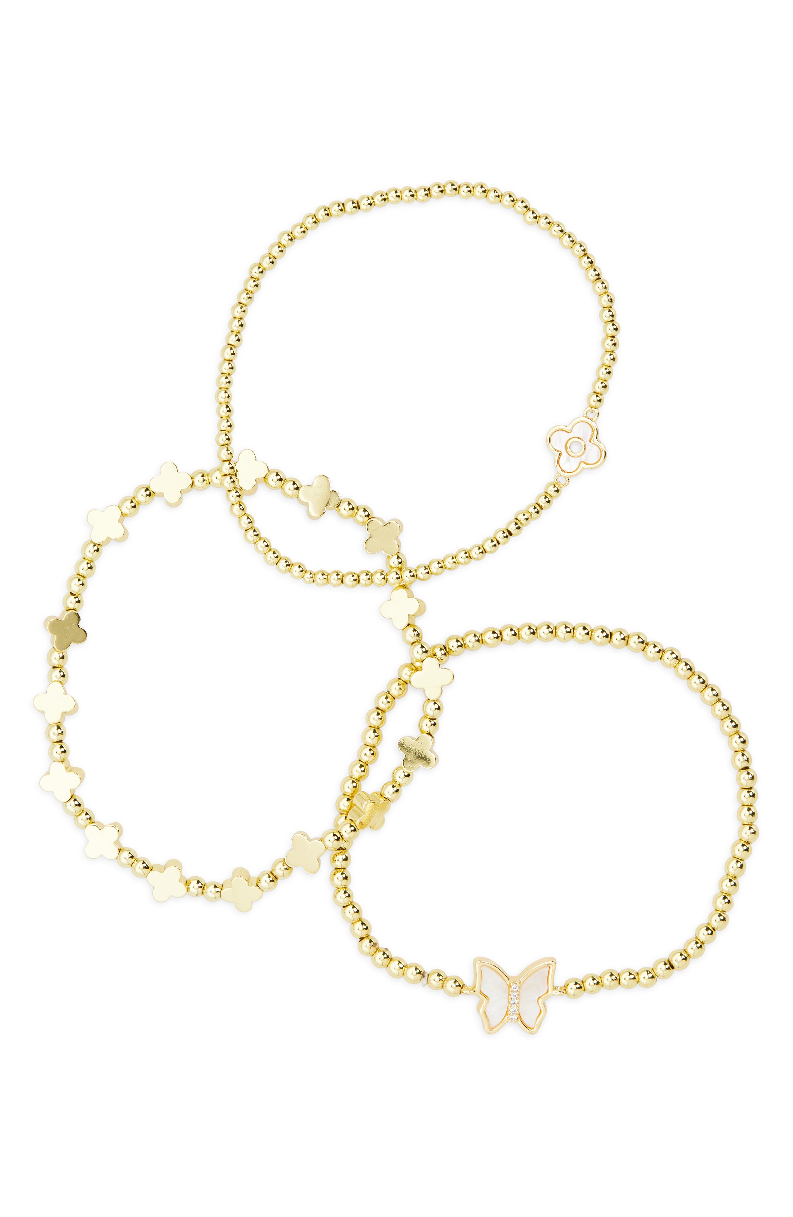 EYE CANDY LOS ANGELES Calista Set of 3 Beaded Pavé Butterfly & Clover Bracelets