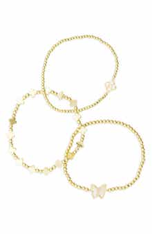 EYE CANDY LOS ANGELES Calista Set of 3 Beaded Pavé Butterfly & Clover Bracelets