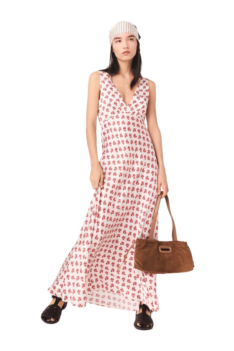 Patterned silk dress, Alternate, color, Red small flowers print