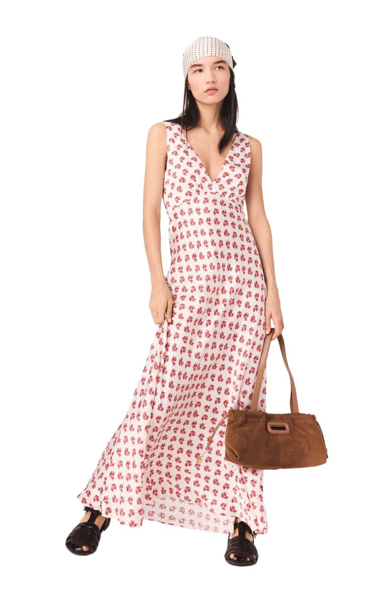 maje Patterned silk dress, Alternate, color, Red Small Flowers Print