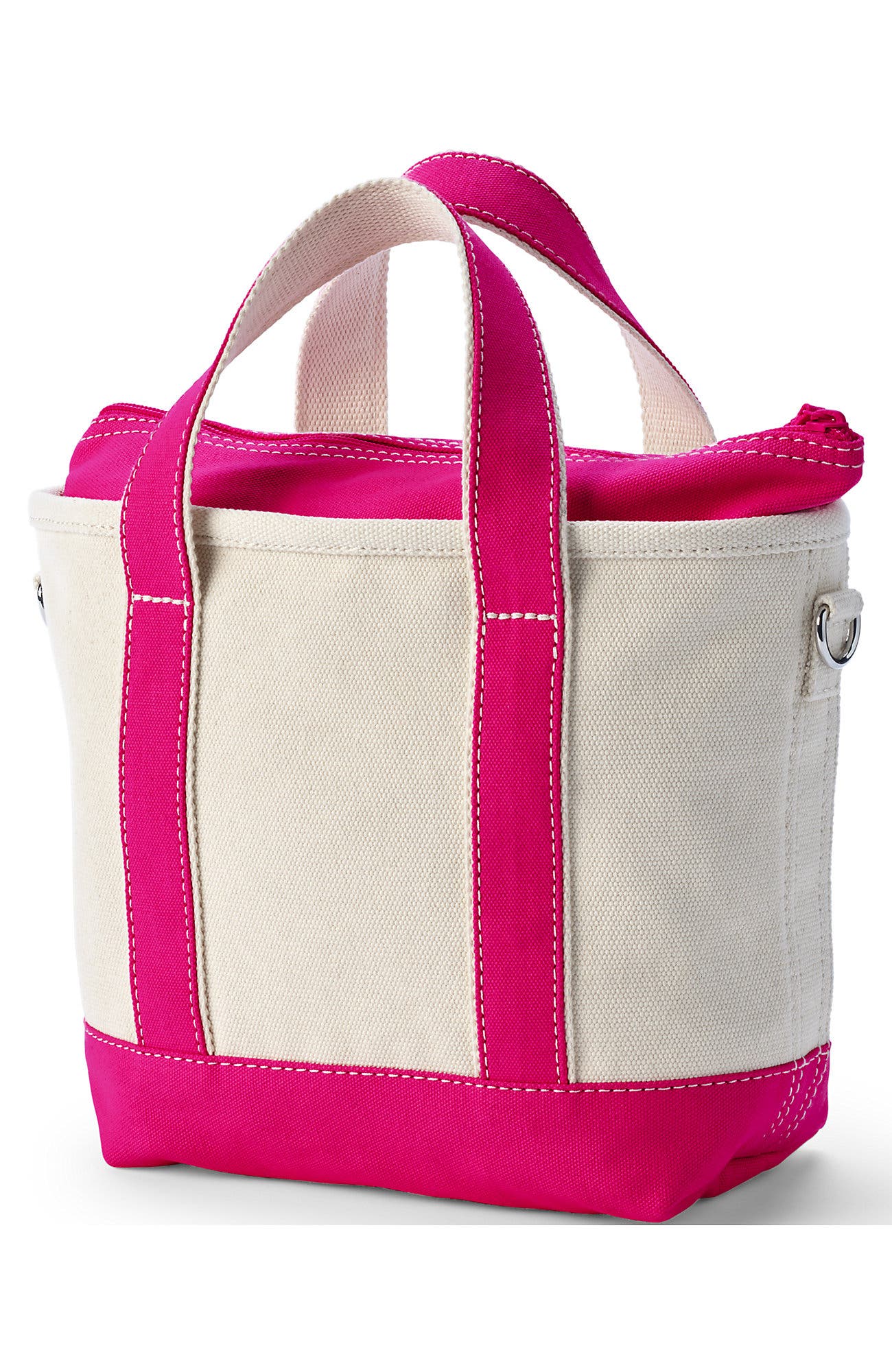 Lands' End Zip Top Long Handle Canvas Tote Bag, Alternate, color, Natural/Hot Pink