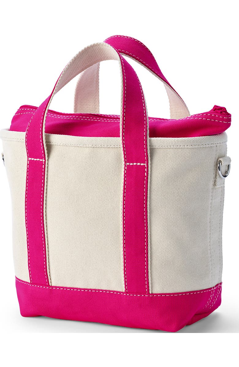 Lands' End Zip Top Long Handle Canvas Tote Bag, Alternate, color, Natural/Hot Pink