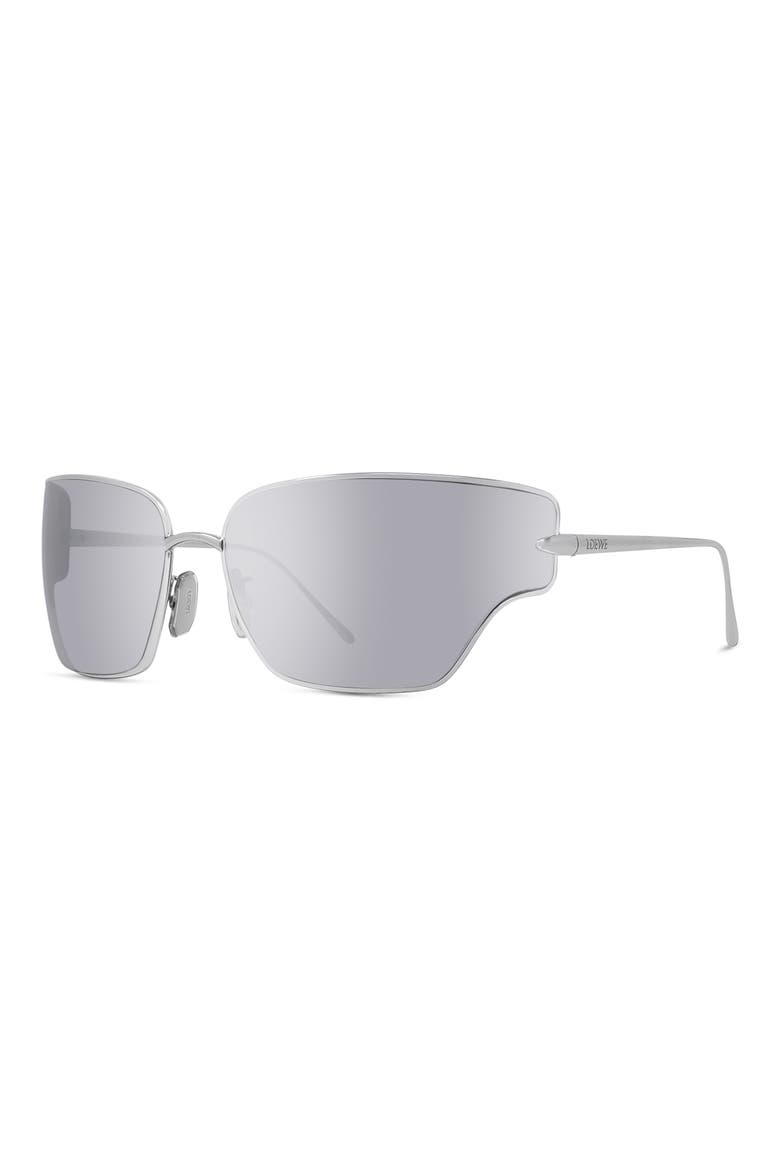 Signature 70mm Mirrored Oversize Geometric Sunglasses, Alternate, color, SHINY PALLADIUM / SMOKE MIRROR