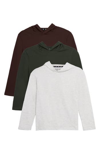 X-ray Xray Kids' 3-pack Hooded Long Sleeve Cotton T-shirts In Multi