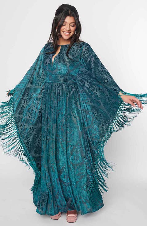 1960s Fringe Flutter Sleeve Caftan