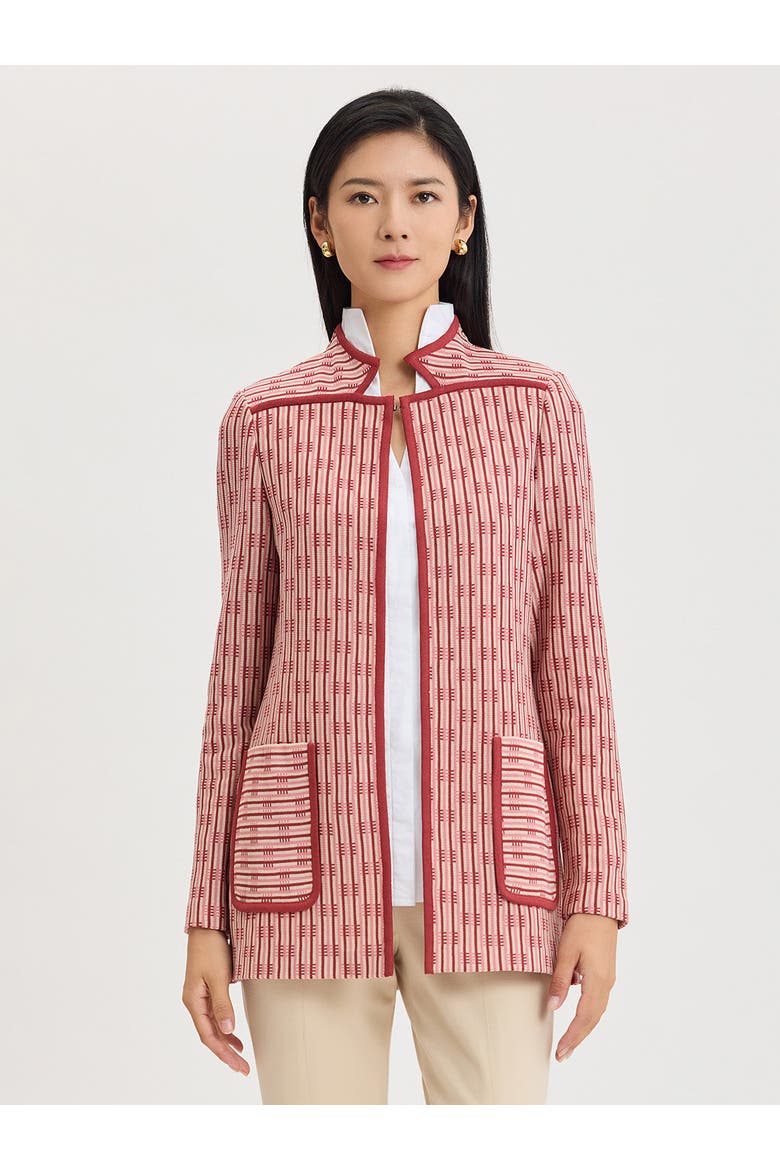 Heritage Contrast Trim Knit Jacket, Alternate, color, Honey Suckle/Russet/Biscotti