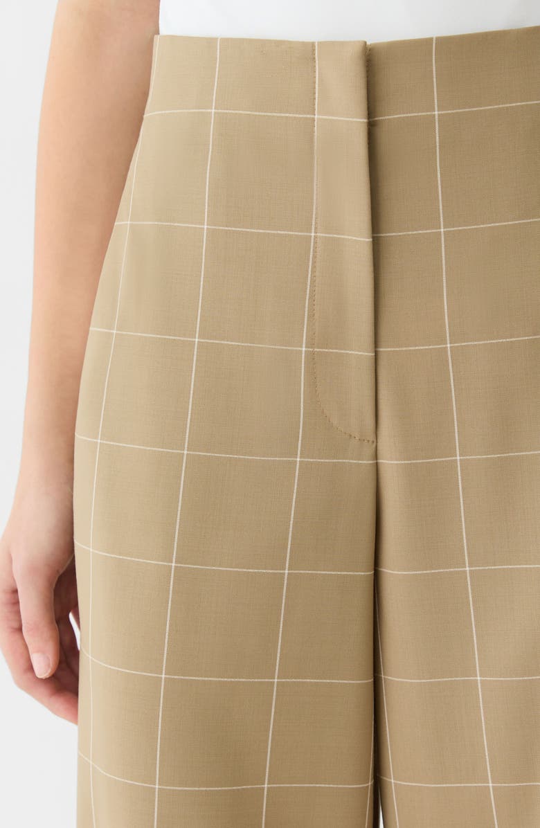 Lafayette 148 New York Thames Windowpane Plaid Tropical Wool Blend Wide Leg Pants, Alternate, color, Cadet Khaki Multi