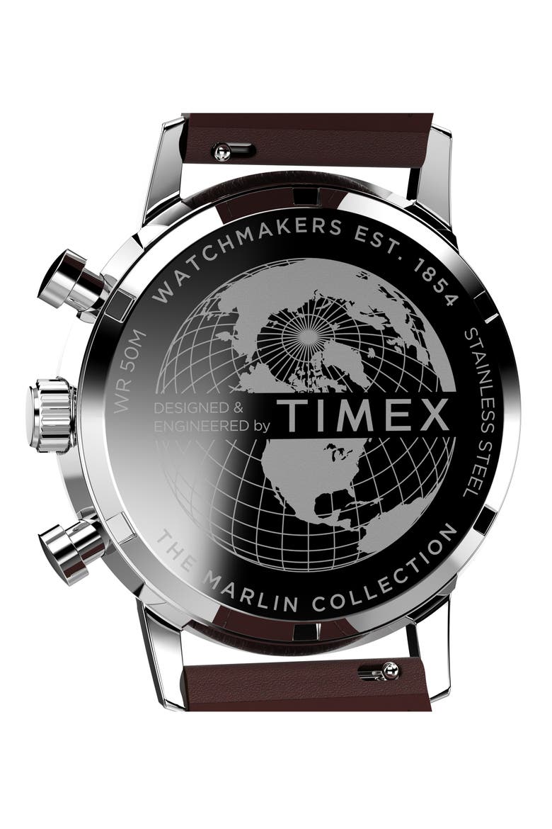 Marlin Chronograph Leather Strap Watch, 40mm, Alternate, color, STAINLESS STEEL