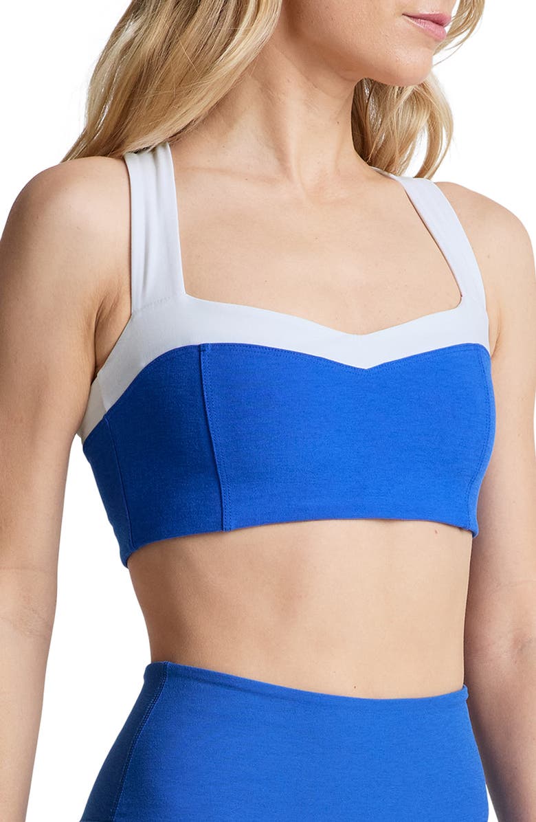 Beyond Yoga Space Dye Colorblock Sports Bra, Alternate, color, Court Blue Heather/C