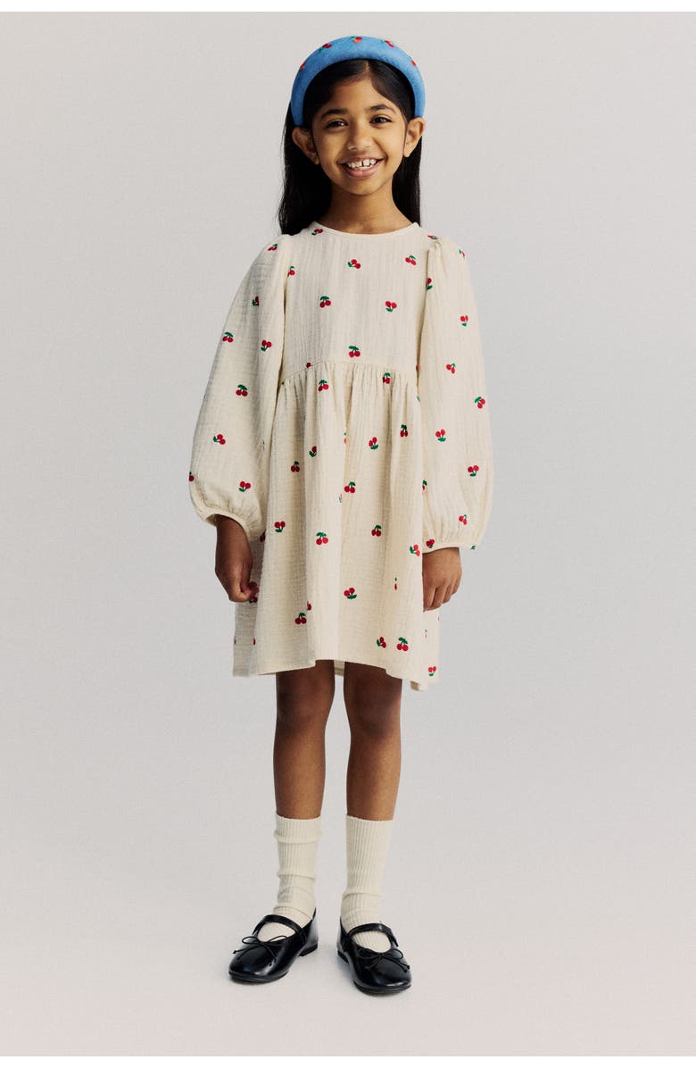 H&M Cotton Muslin Dress, Alternate, color, Cream/Cherries