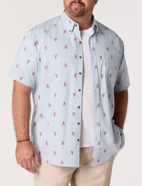 Big & Tall Easy-Care Lobster Print Sport Shirt