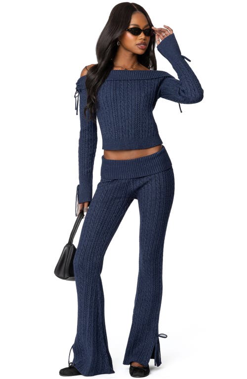 Edikted Chase Foldover Off The Shoulder Bow Trim Sweater In Navy