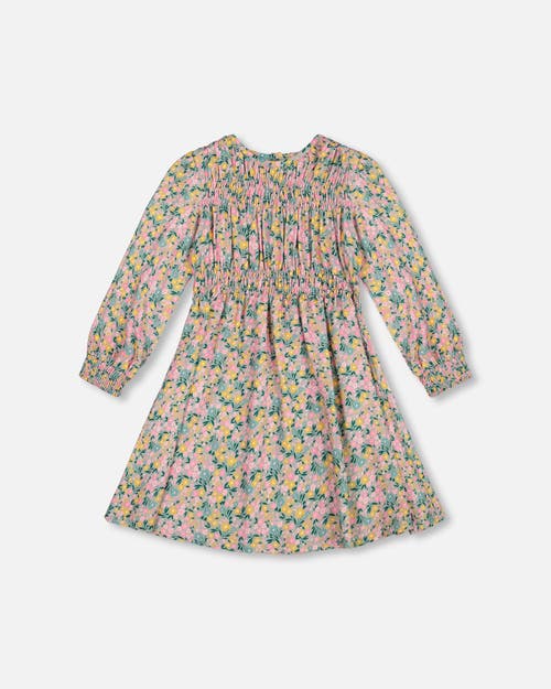 Deux Par Deux Smocked Viscose Dress With Floral In Brown