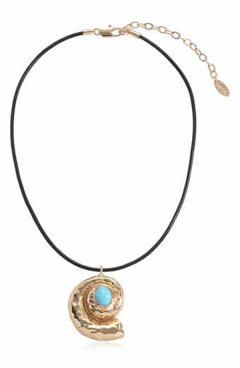 Turquoise Conch Pendant Cord Necklace