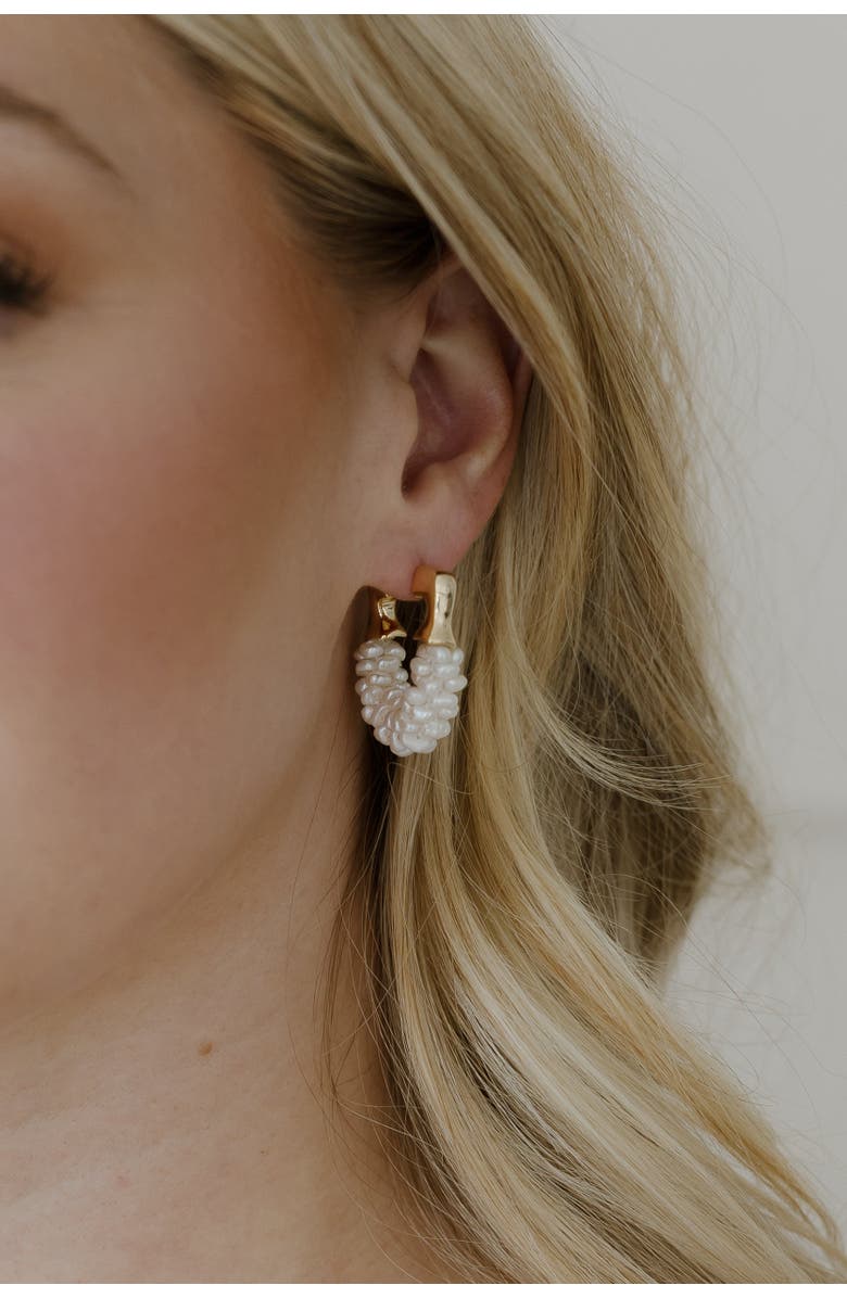 Untamed Petals Chateau Pearl Hoops, Alternate, color, Gold