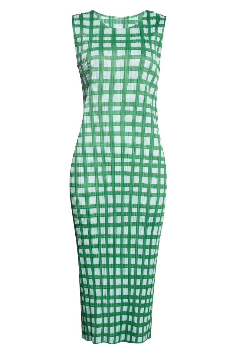 Basket Print Pleated Midi Dress, Alternate, color, GREEN