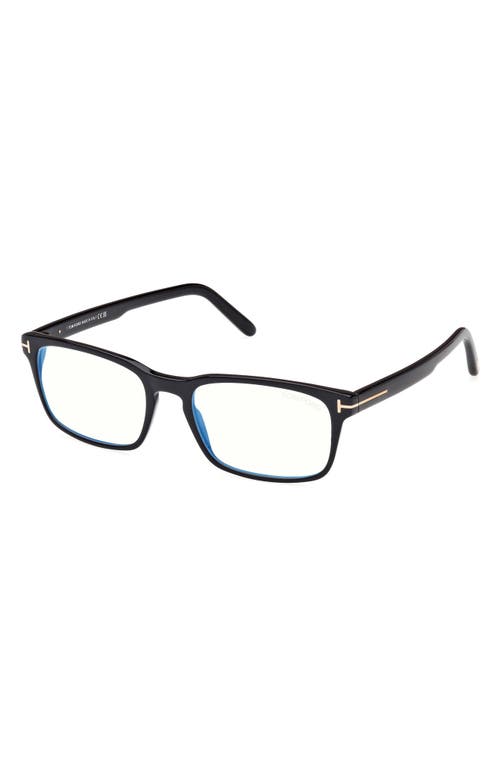 Tom Ford 54mm Rectangular Blue Light Blocking Glasses In Black Eco/t Logo