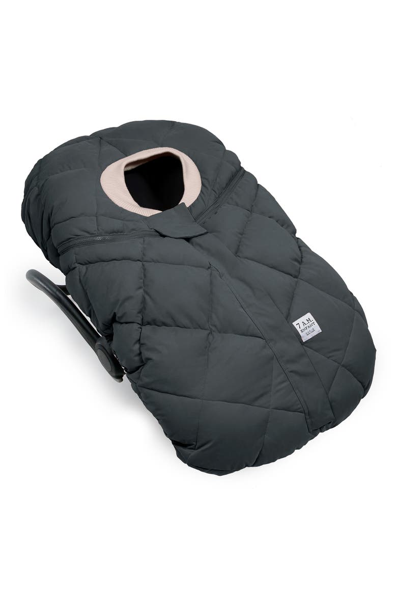 Faux Shearling Trim Car Seat Cocoon, Alternate, color, SMOKEY