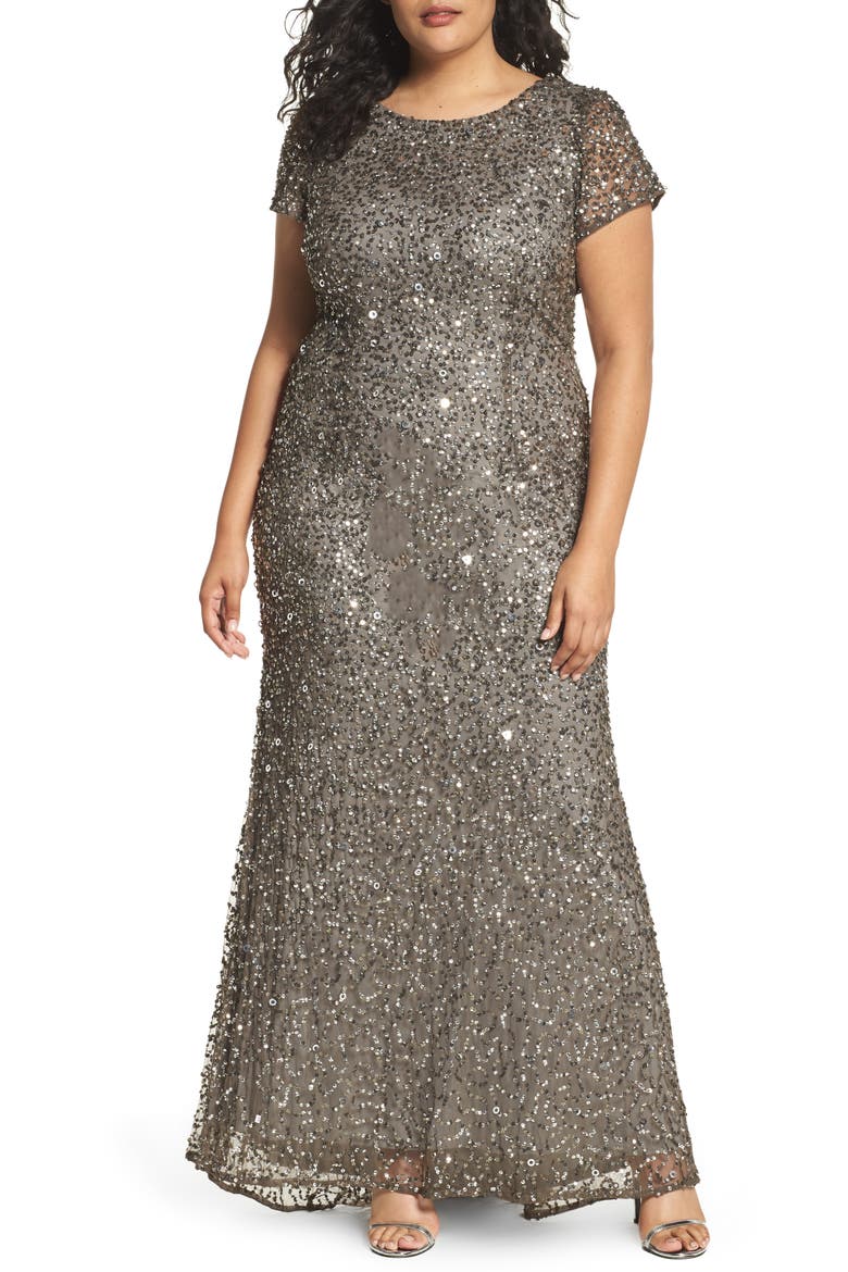Embellished Scoop Back Gown, Main, color, LEAD