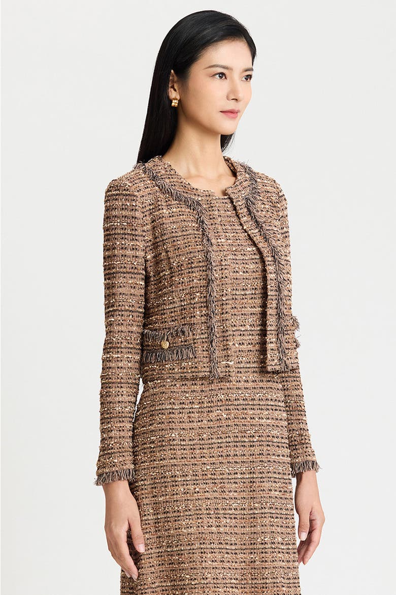 Eyelash Tweed Knit Jacket, Alternate, color, Warm Taupe/Black
