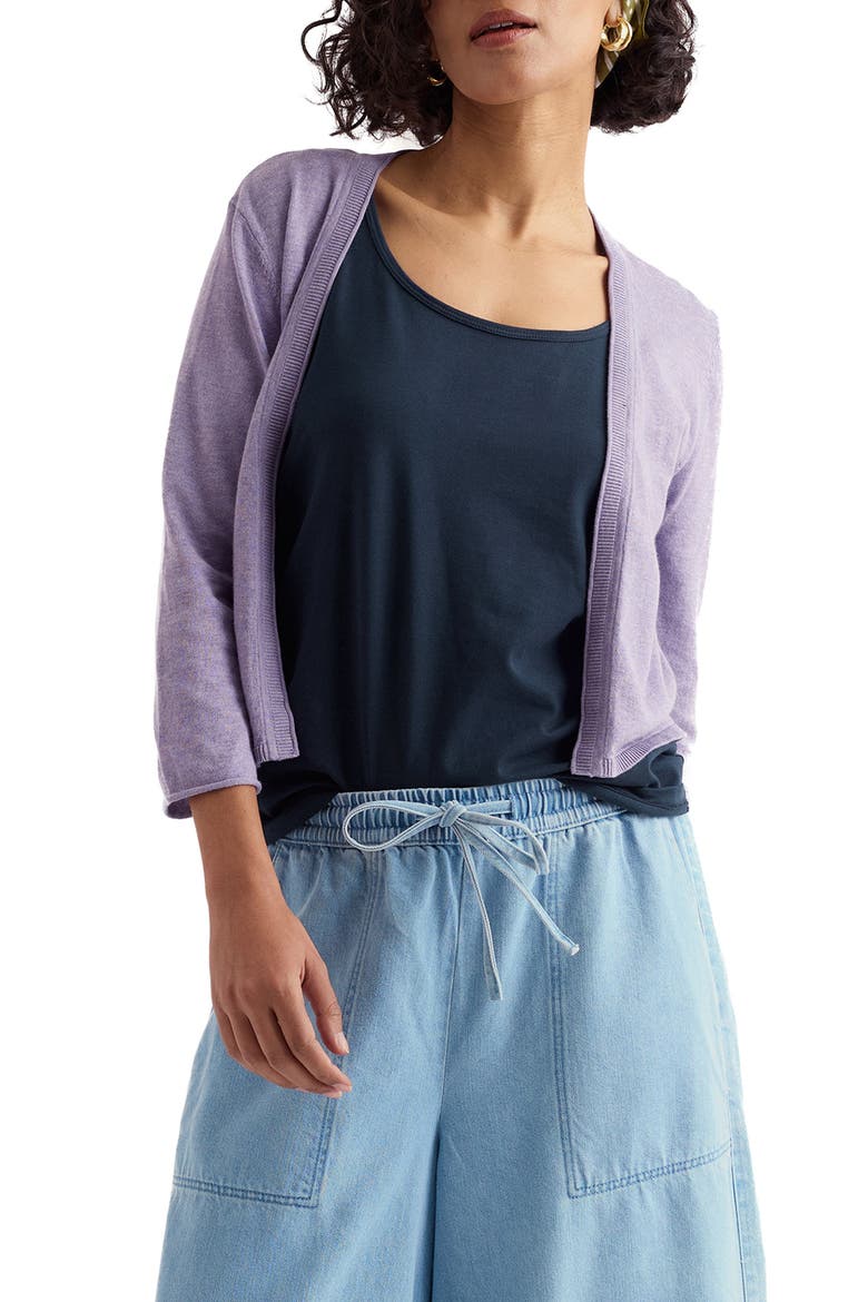 Vanessa Open Front Organic Cotton Crop Cardigan, Main, color, KNIT MELANGE BELLFLOWER