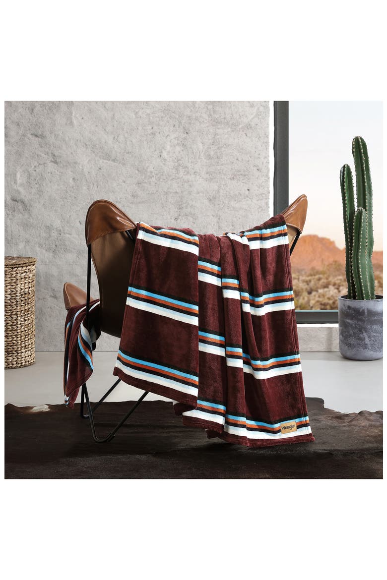 Western Saddle Stripe Fleece Blanket, Alternate, color, DARK RED