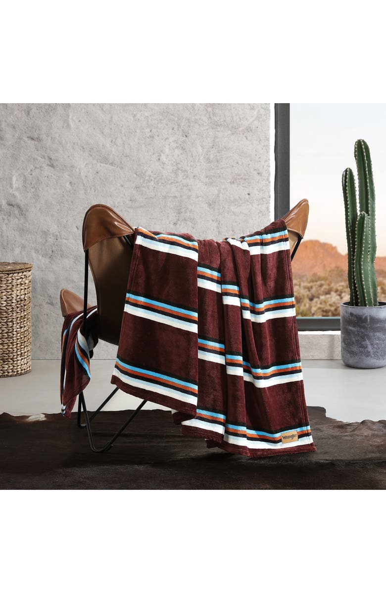 Wrangler Western Saddle Stripe Blanket, Alternate, color, Dark Red