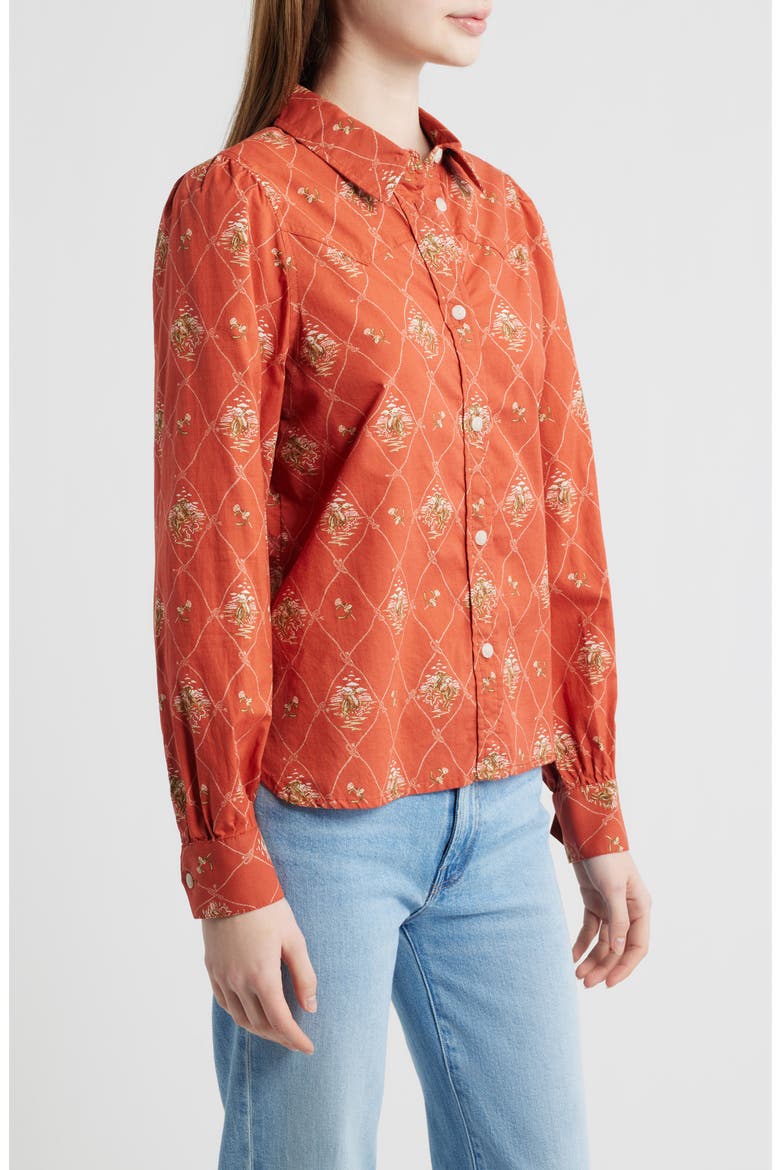 Winona Puff Sleeve Western Shirt, Alternate, color, ADOBE LATTICE