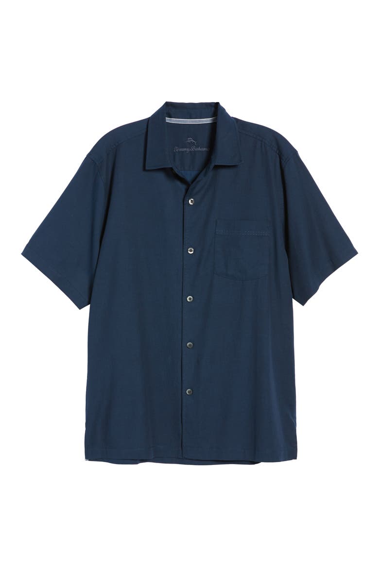 Catalina Stretch Silk Blend Camp Shirt, Alternate, color, NAVY