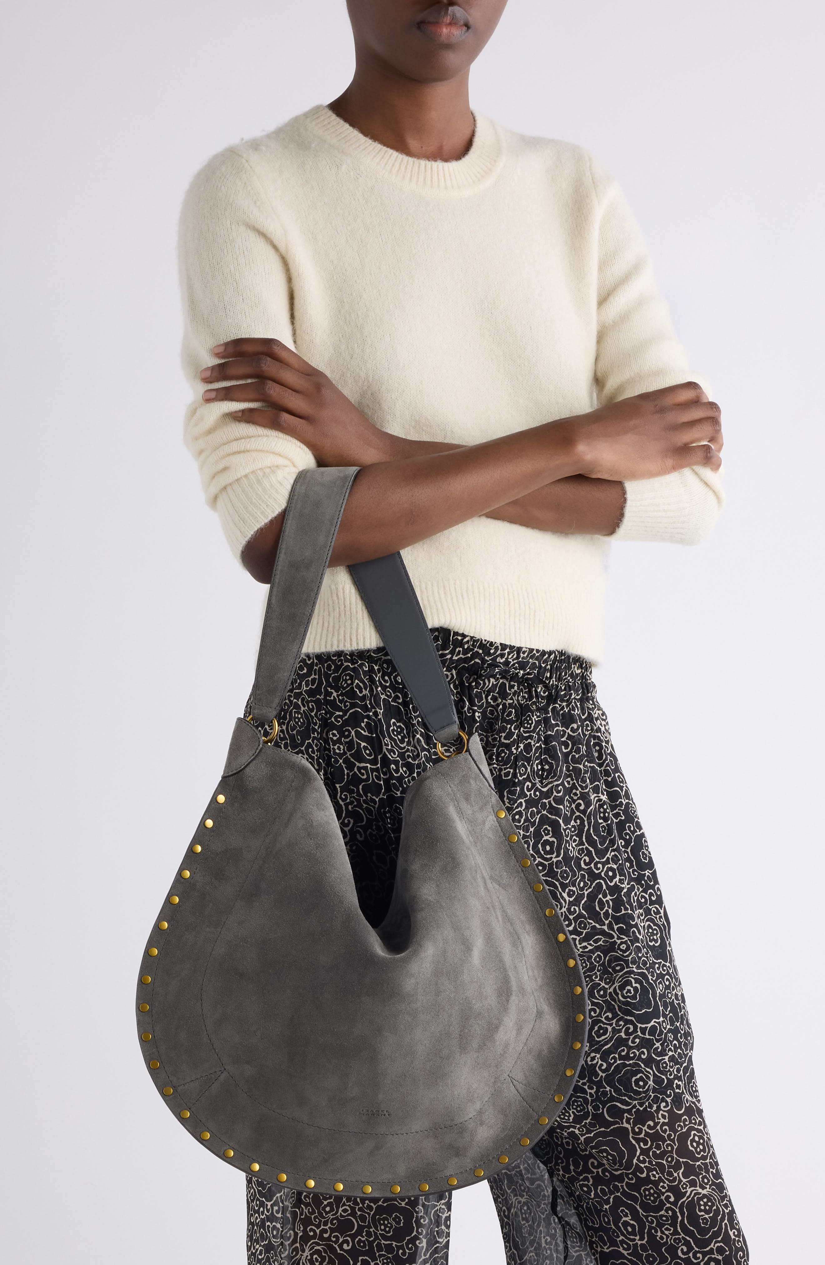 Isabel Marant Oskan Suede Hobo Bag, Alternate, color, Stone